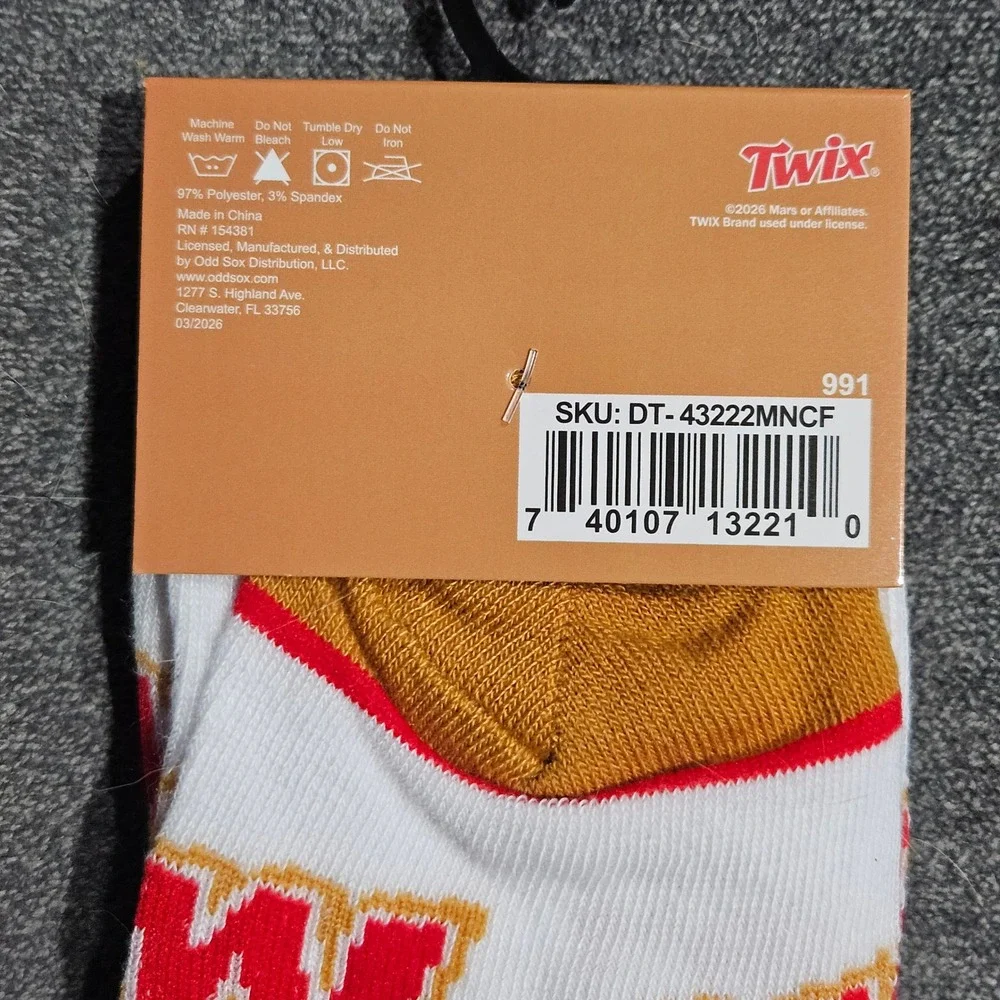 Twix Candy Logo Crew Socks Mens Shoe Size 6-12 White Red Gold‎ Novelty Odd Sox
